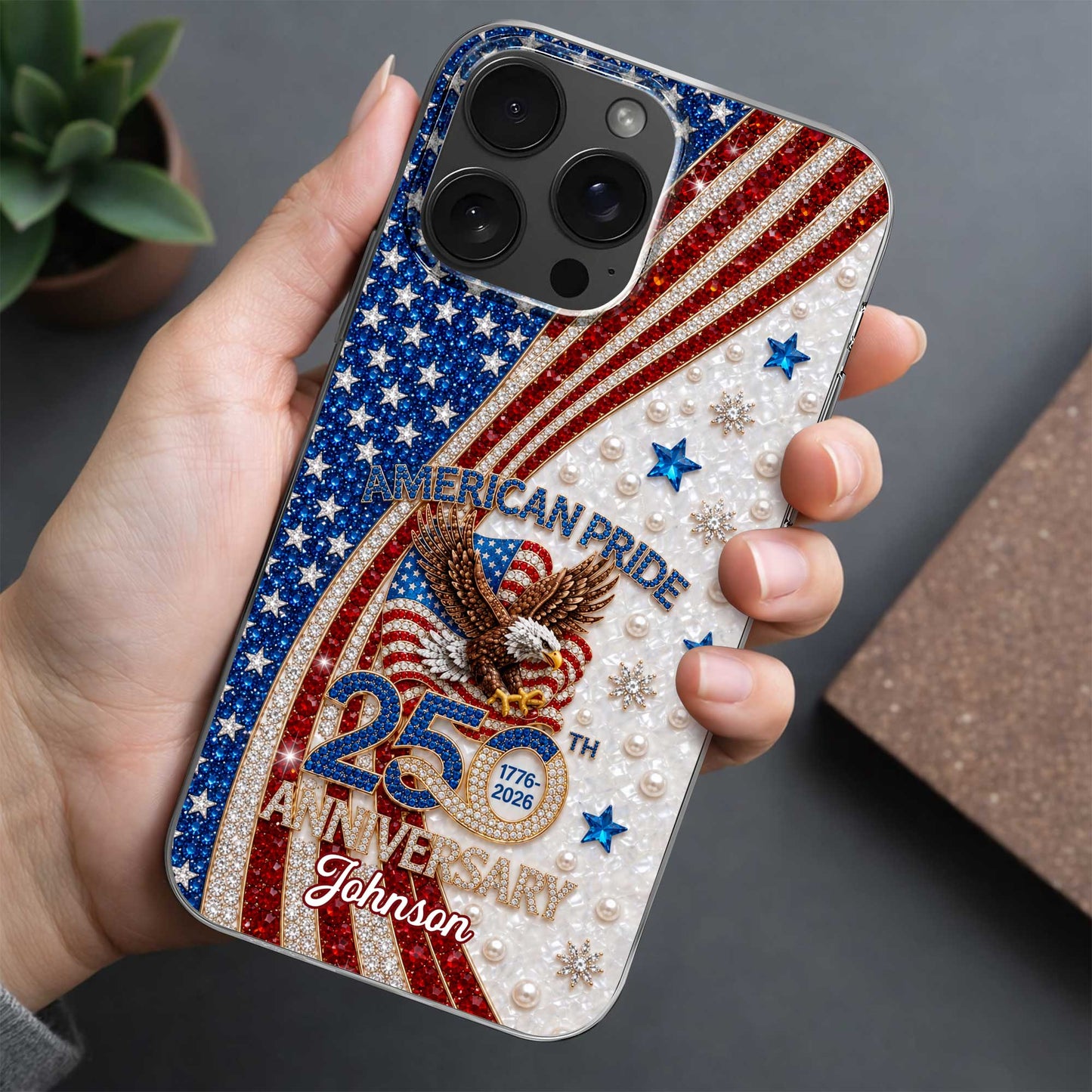 American Pride Anniversary Bald Eagle And Flag Jewelry Design - Personalized Clear Phone Case - INDE270_PHC