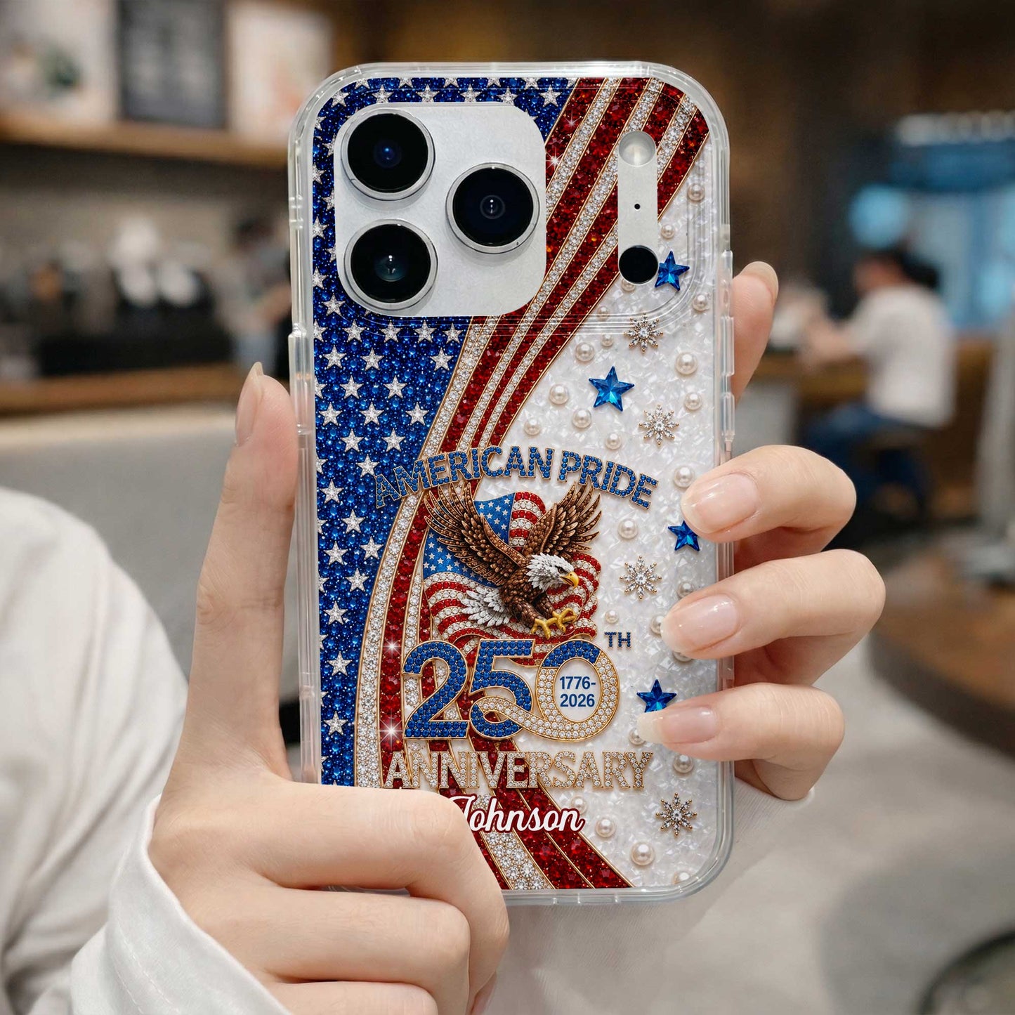 American Pride Anniversary Bald Eagle And Flag Jewelry Design - Personalized Clear Phone Case - INDE270_PHC