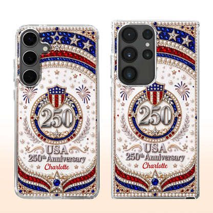 USA Anniversary Stars And 3D Rhinestone Pearls - Personalized Clear Phone Case - INDE288_PHC