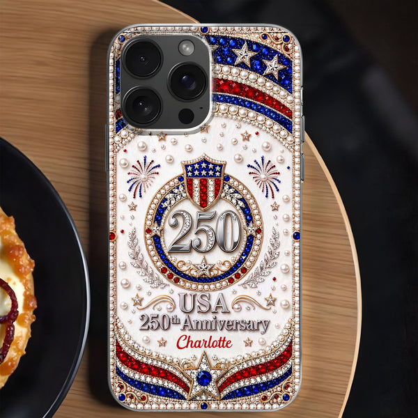 USA Anniversary Stars And 3D Rhinestone Pearls - Personalized Clear Phone Case - INDE288_PHC