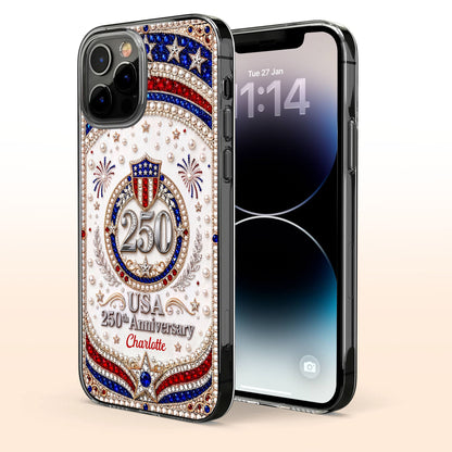 USA Anniversary Stars And 3D Rhinestone Pearls - Personalized Clear Phone Case - INDE288_PHC