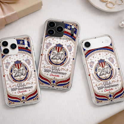 USA Anniversary Stars And 3D Rhinestone Pearls - Personalized Clear Phone Case - INDE288_PHC