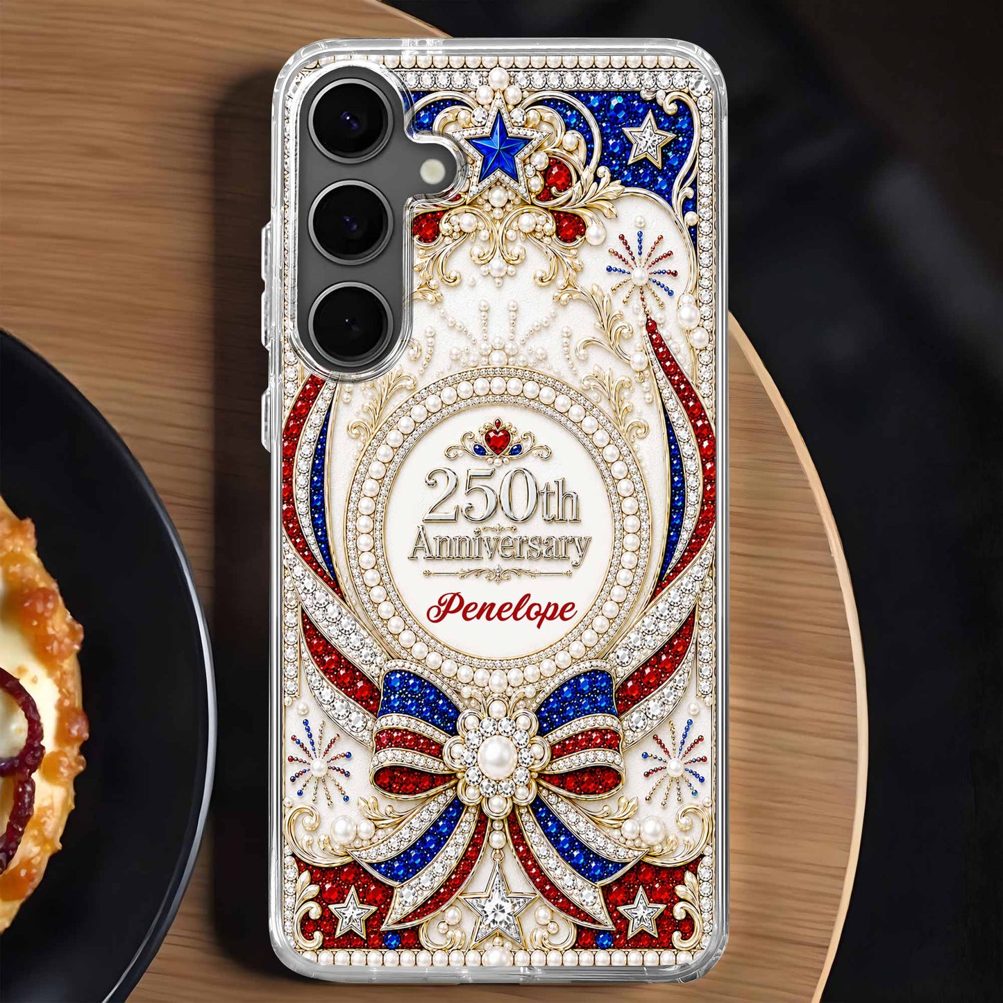 USA 250th Anniversary With 3D Rhinestone Bow And Stars - Personalized Clear Phone Case - INDE289_PHC