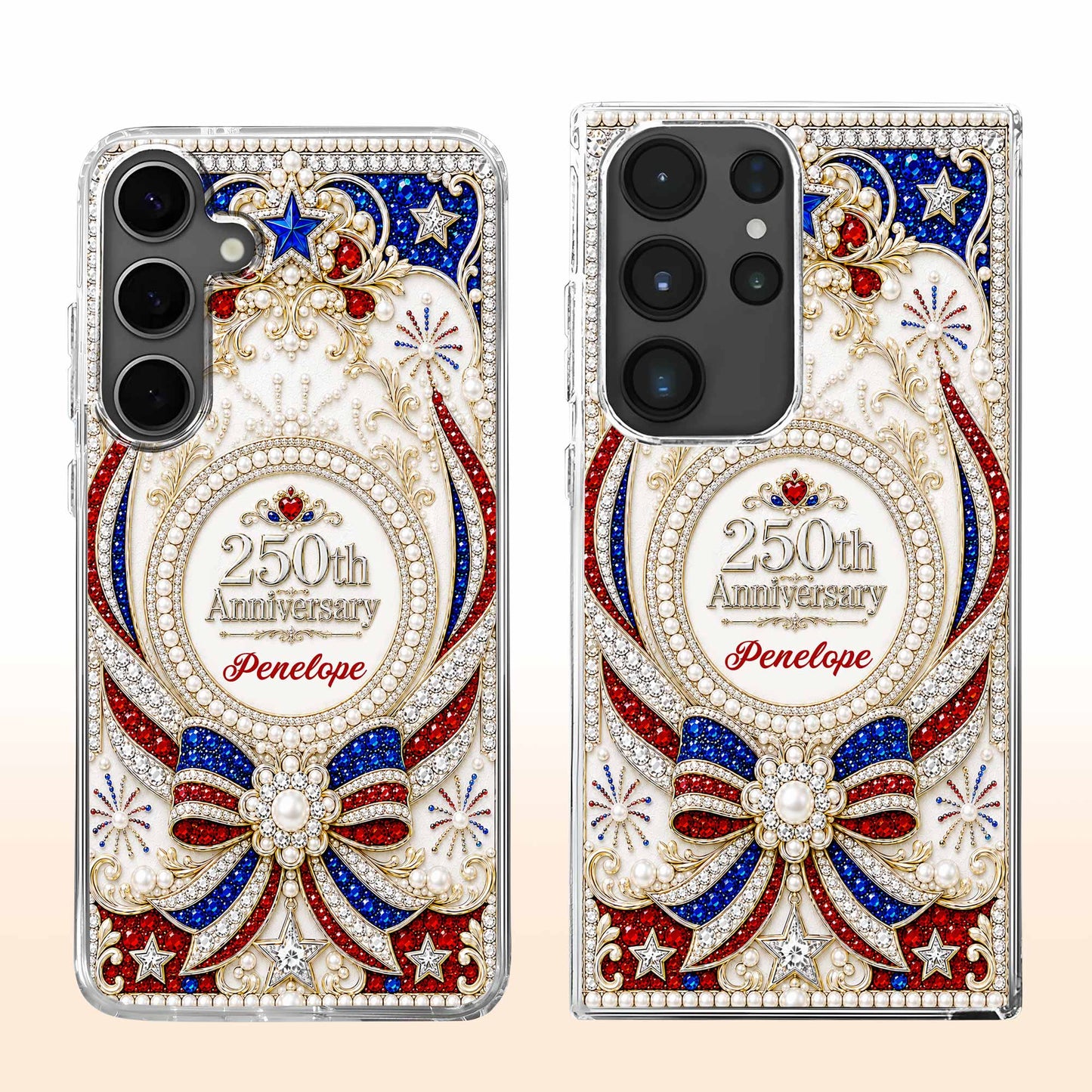 USA 250th Anniversary With 3D Rhinestone Bow And Stars - Personalized Clear Phone Case - INDE289_PHC
