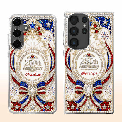 USA 250th Anniversary With 3D Rhinestone Bow And Stars - Personalized Clear Phone Case - INDE289_PHC