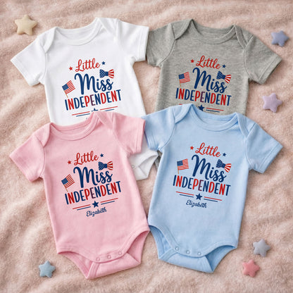 Little Miss Independent Personalized Patriotic American Flag Stars - Personalized Custom Baby Onesie - INDE311_ONES