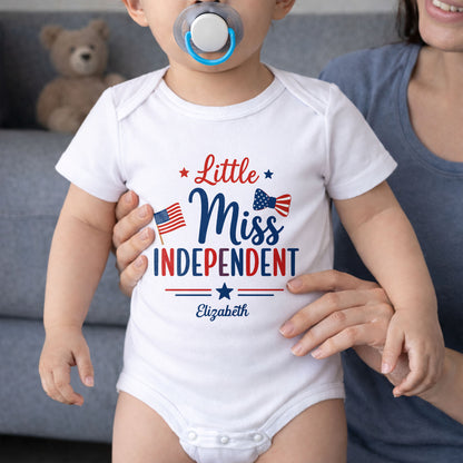 Little Miss Independent Personalized Patriotic American Flag Stars - Personalized Custom Baby Onesie - INDE311_ONES