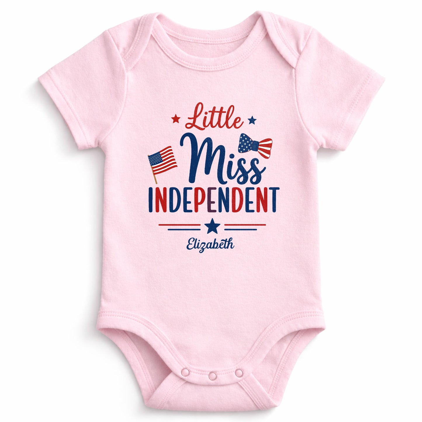 Little Miss Independent Personalized Patriotic American Flag Stars - Personalized Custom Baby Onesie - INDE311_ONES