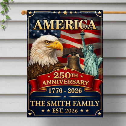 America Anniversary Custom Family Name Eagle Flag - Personalized Flag - INDE330_GAF