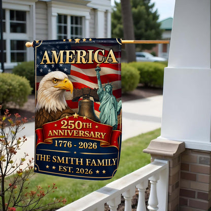 America Anniversary Custom Family Name Eagle Flag - Personalized Flag - INDE330_GAF