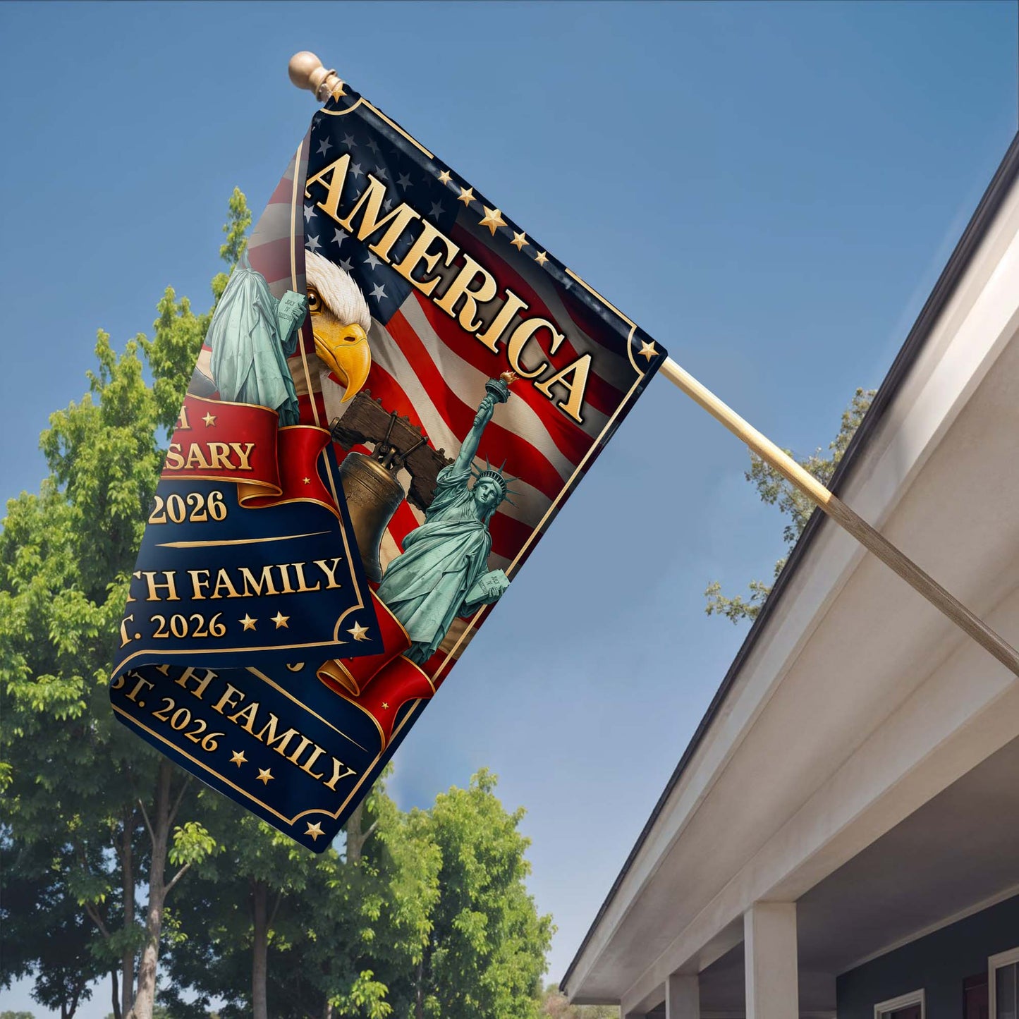 America Anniversary Custom Family Name Eagle Flag - Personalized Flag - INDE330_GAF