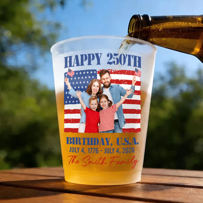 Happy 250th Birthday U.S.A. Custom Family Photo And American Flag - Personalized Frosted Cups - INDE345_FCUP