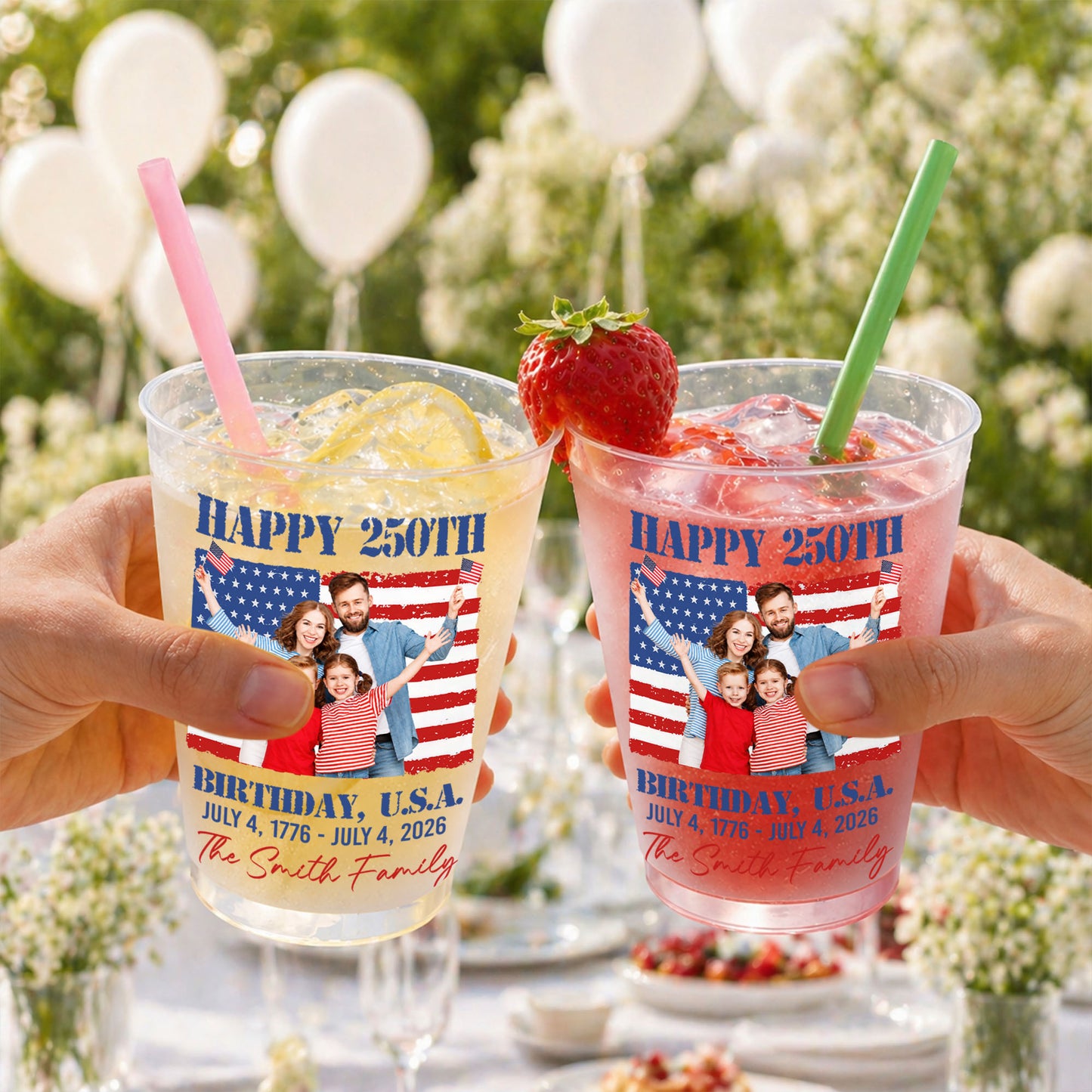 Happy 250th Birthday U.S.A. Custom Family Photo And American Flag - Personalized Frosted Cups - INDE345_FCUP