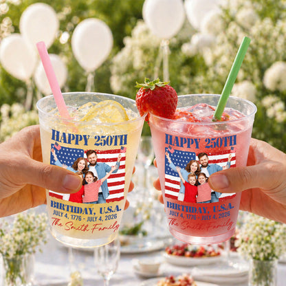 Happy 250th Birthday U.S.A. Custom Family Photo And American Flag - Personalized Frosted Cups - INDE345_FCUP