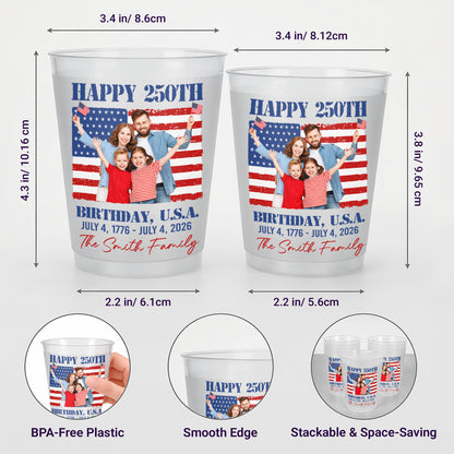 Happy 250th Birthday U.S.A. Custom Family Photo And American Flag - Personalized Frosted Cups - INDE345_FCUP