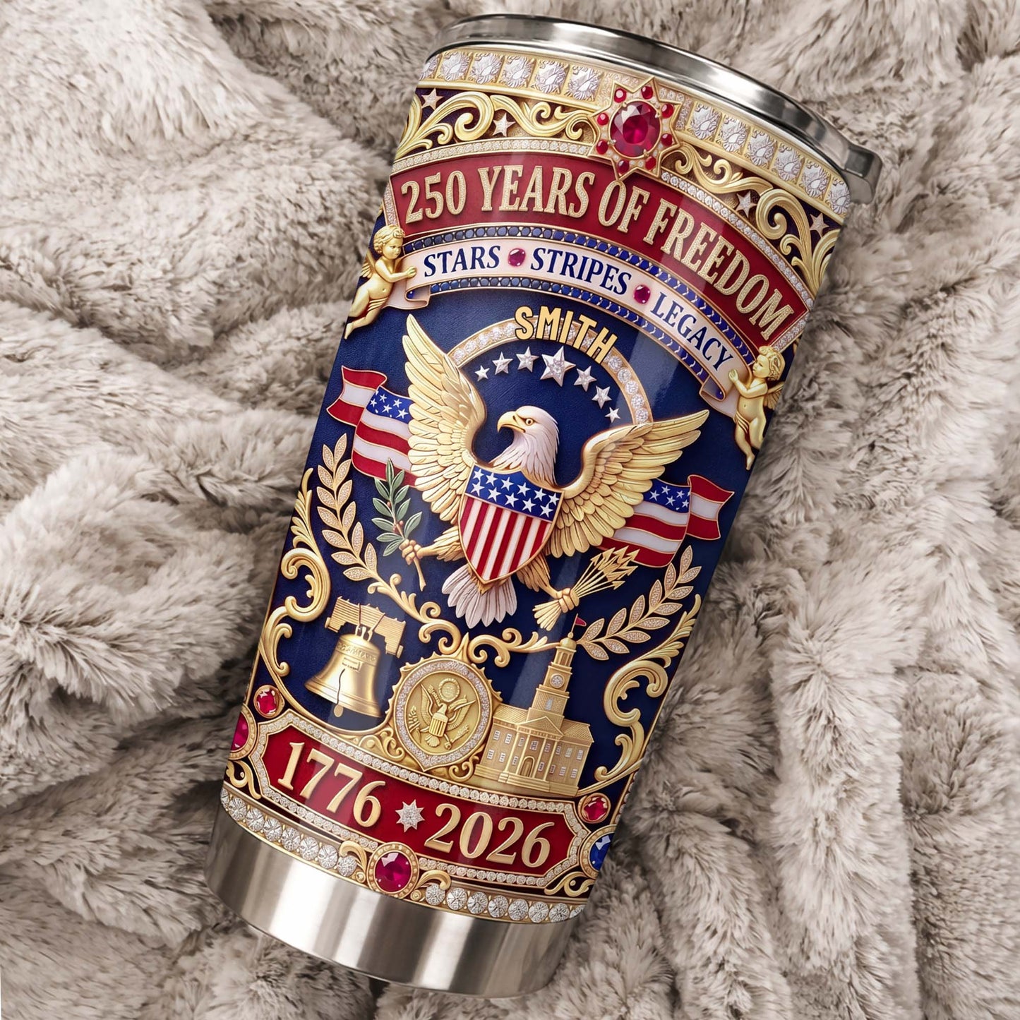 Years Of Freedom Stars Stripes Legacy Eagle And Liberty Bell - Personalized Custom Stainless Steel Tumbler 20oz 30oz - INDE356_TB