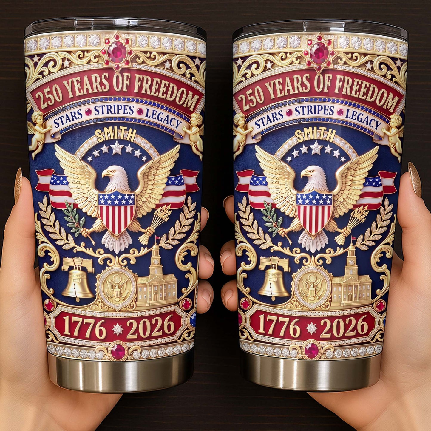 Years Of Freedom Stars Stripes Legacy Eagle And Liberty Bell - Personalized Custom Stainless Steel Tumbler 20oz 30oz - INDE356_TB
