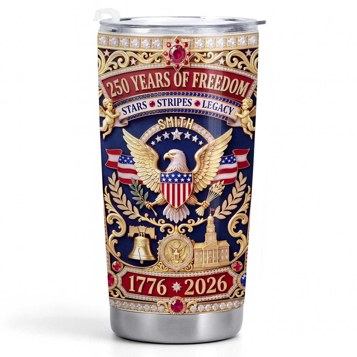 Years Of Freedom Stars Stripes Legacy Eagle And Liberty Bell - Personalized Custom Stainless Steel Tumbler 20oz 30oz - INDE356_TB