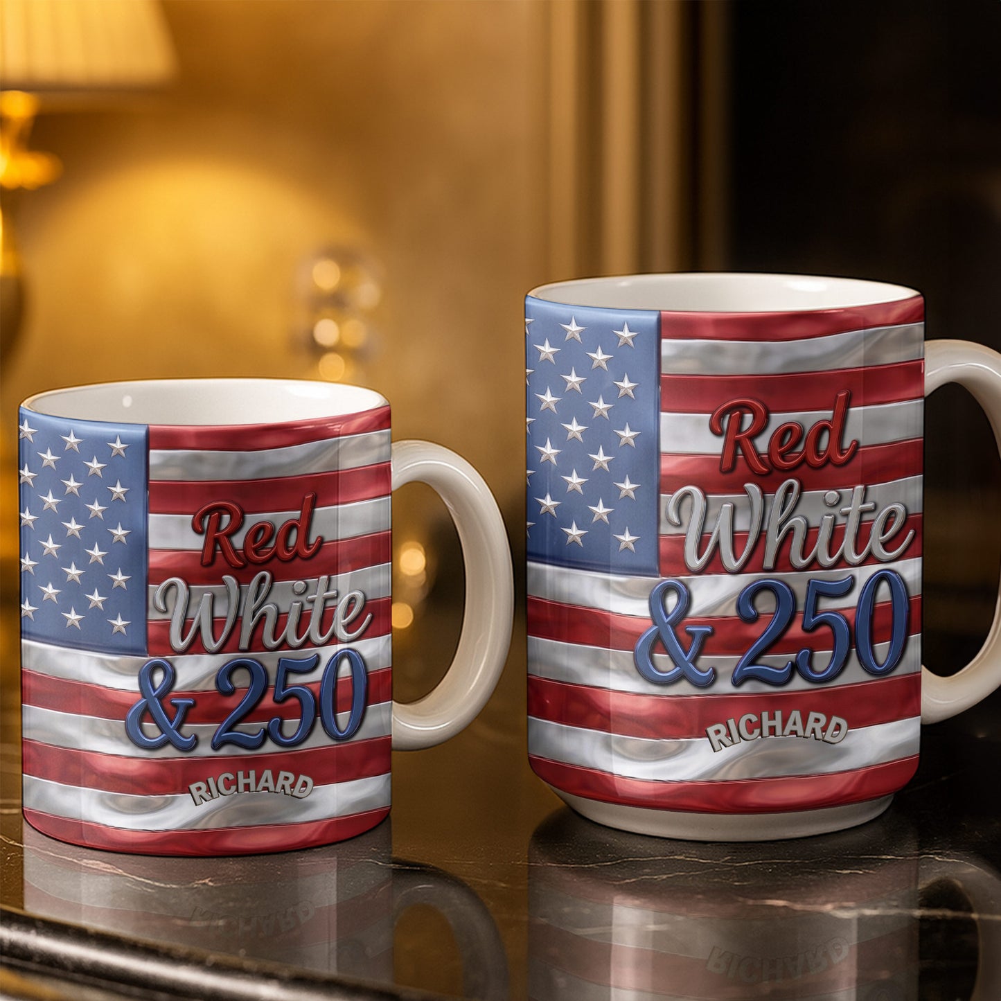 Red White And 250 USA Flag Patriotic Design - Personalized Custom Coffee Mug - INDE367_MG