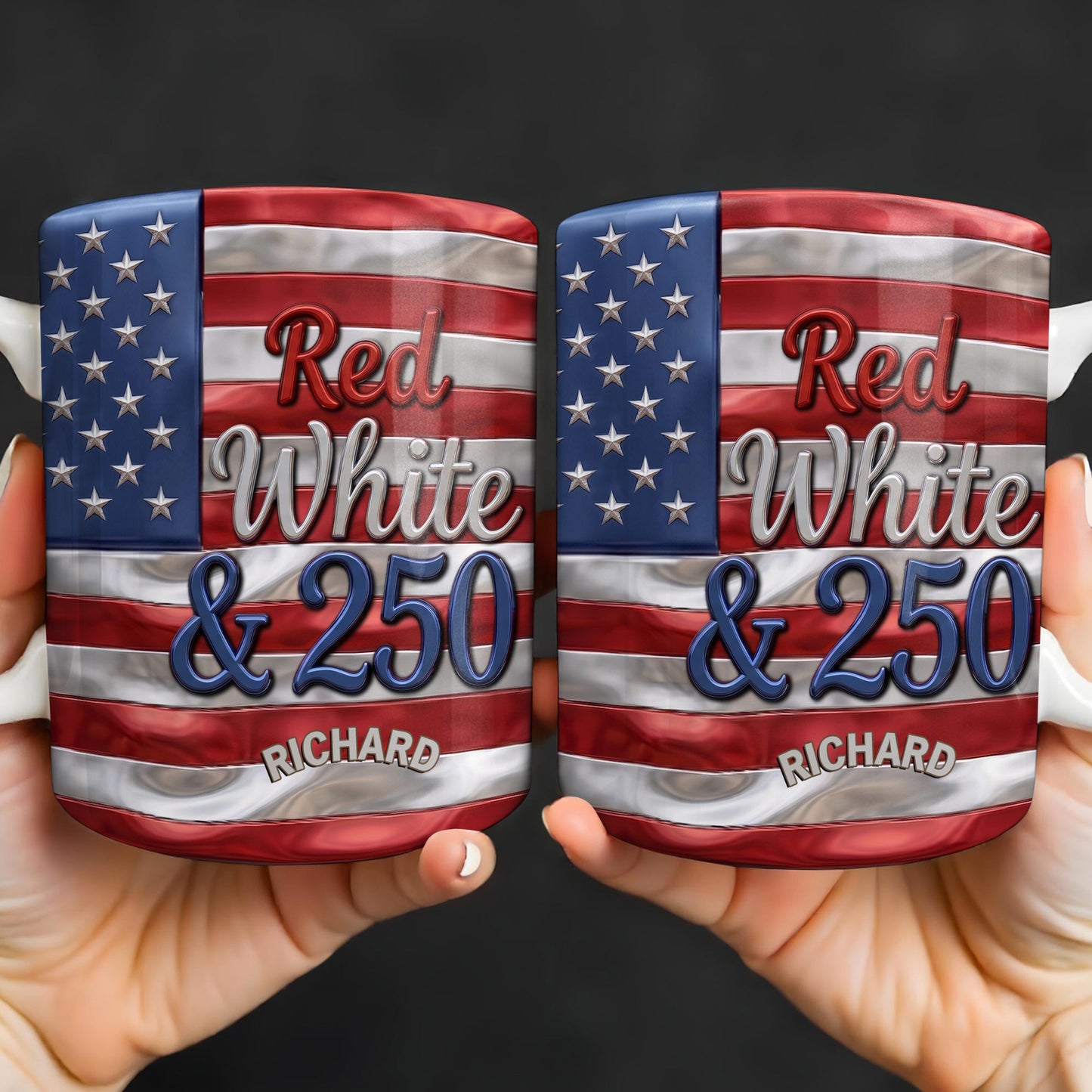 Red White And 250 USA Flag Patriotic Design - Personalized Custom Coffee Mug - INDE367_MG