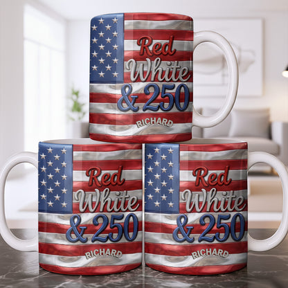 Red White And 250 USA Flag Patriotic Design - Personalized Custom Coffee Mug - INDE367_MG