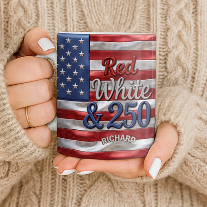 Red White And 250 USA Flag Patriotic Design - Personalized Custom Coffee Mug - INDE367_MG