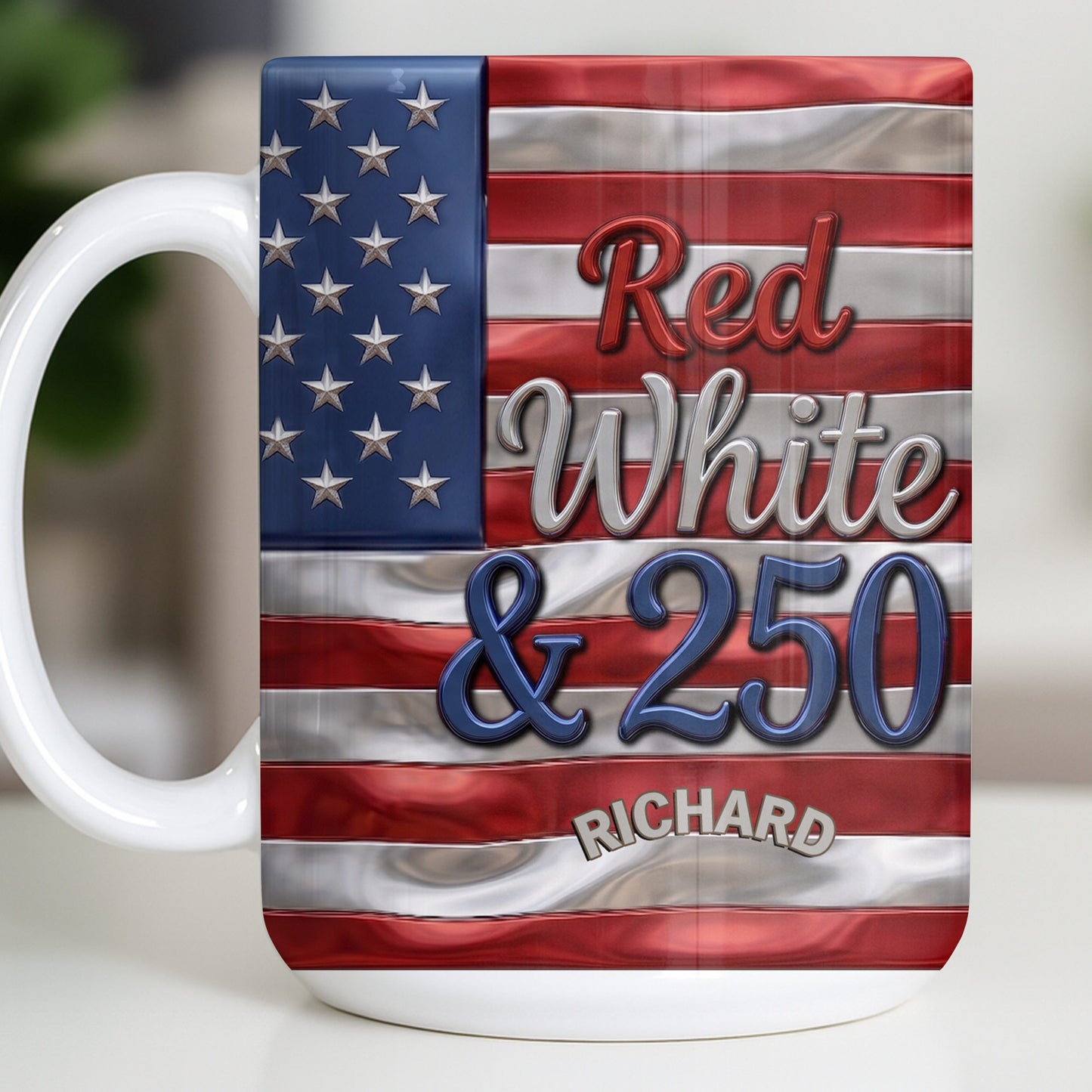 Red White And 250 USA Flag Patriotic Design - Personalized Custom Coffee Mug - INDE367_MG