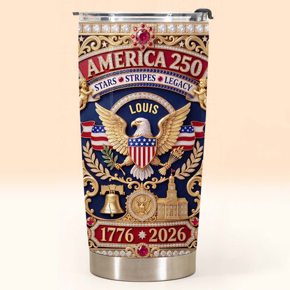 America Stars Stripes Legacy Eagle And Liberty Bell 3D Rhinestone Style - Personalized Custom Stainless Steel Tumbler 20oz - INDE370_USTUM