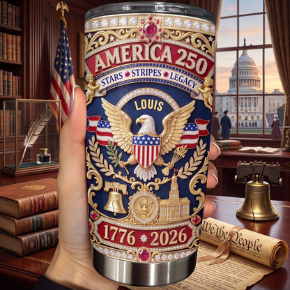 America Stars Stripes Legacy Eagle And Liberty Bell 3D Rhinestone Style - Personalized Custom Stainless Steel Tumbler 20oz - INDE370_USTUM
