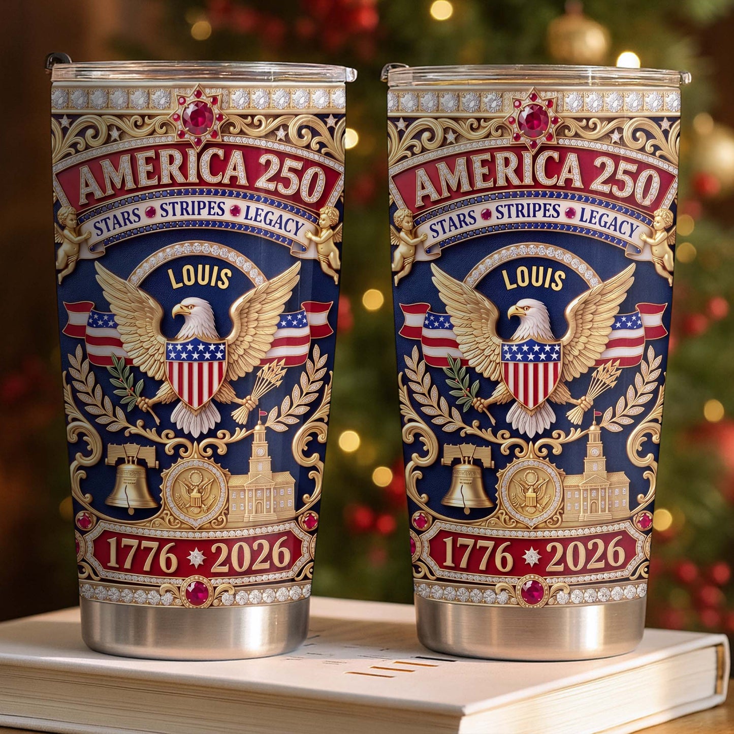 America Stars Stripes Legacy Eagle And Liberty Bell 3D Rhinestone Style - Personalized Custom Stainless Steel Tumbler 20oz - INDE370_USTUM