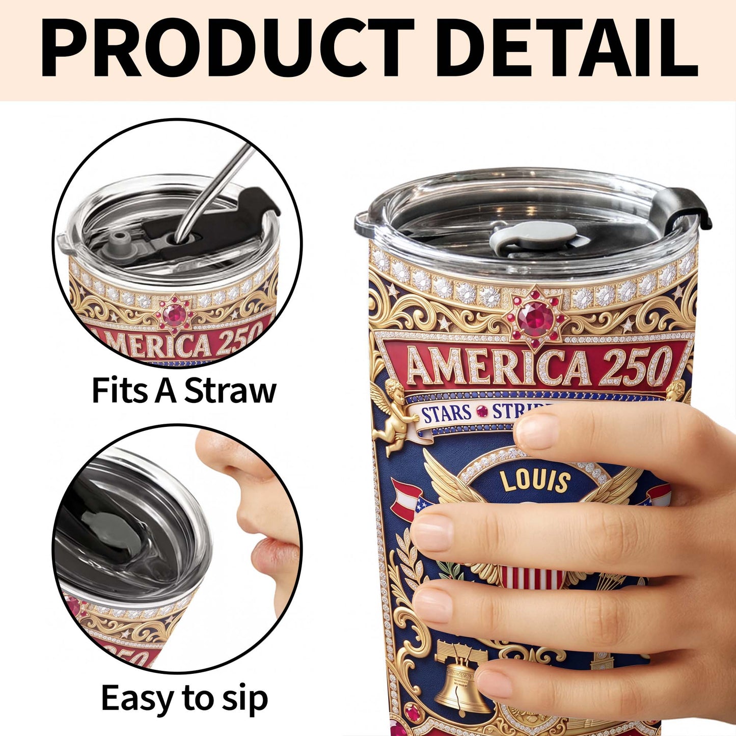 America Stars Stripes Legacy Eagle And Liberty Bell 3D Rhinestone Style - Personalized Custom Stainless Steel Tumbler 20oz - INDE370_USTUM