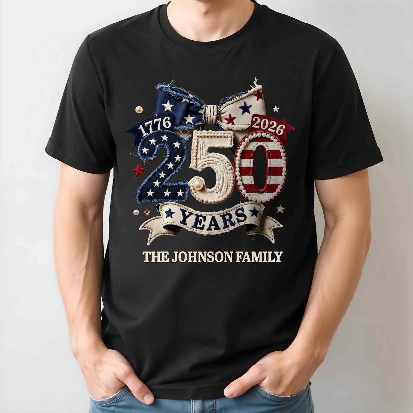 Years Of Independence Custom Family Name Stars And Stripes Bow - Personalized Custom Unisex T-shirt, Hoodie - INDE402_BBAS