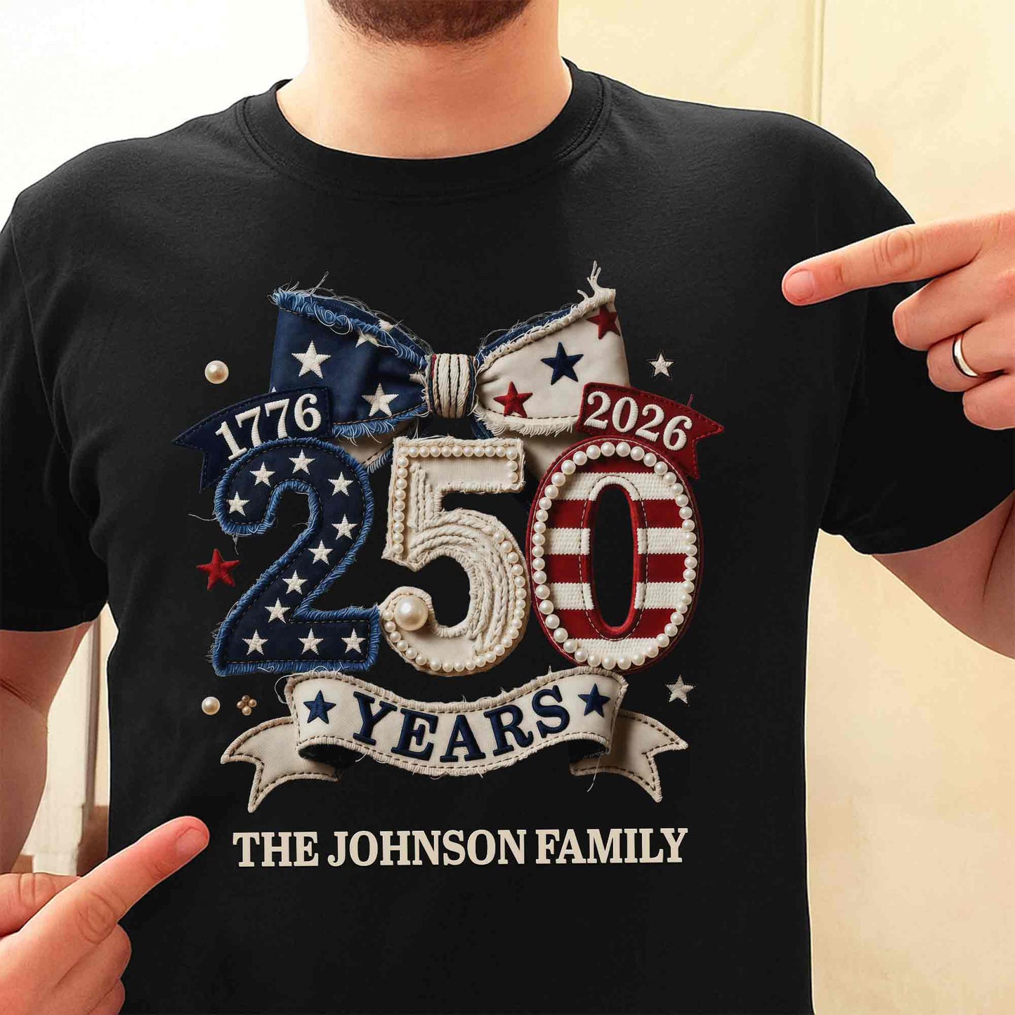 Years Of Independence Custom Family Name Stars And Stripes Bow - Personalized Custom Unisex T-shirt, Hoodie - INDE402_BBAS