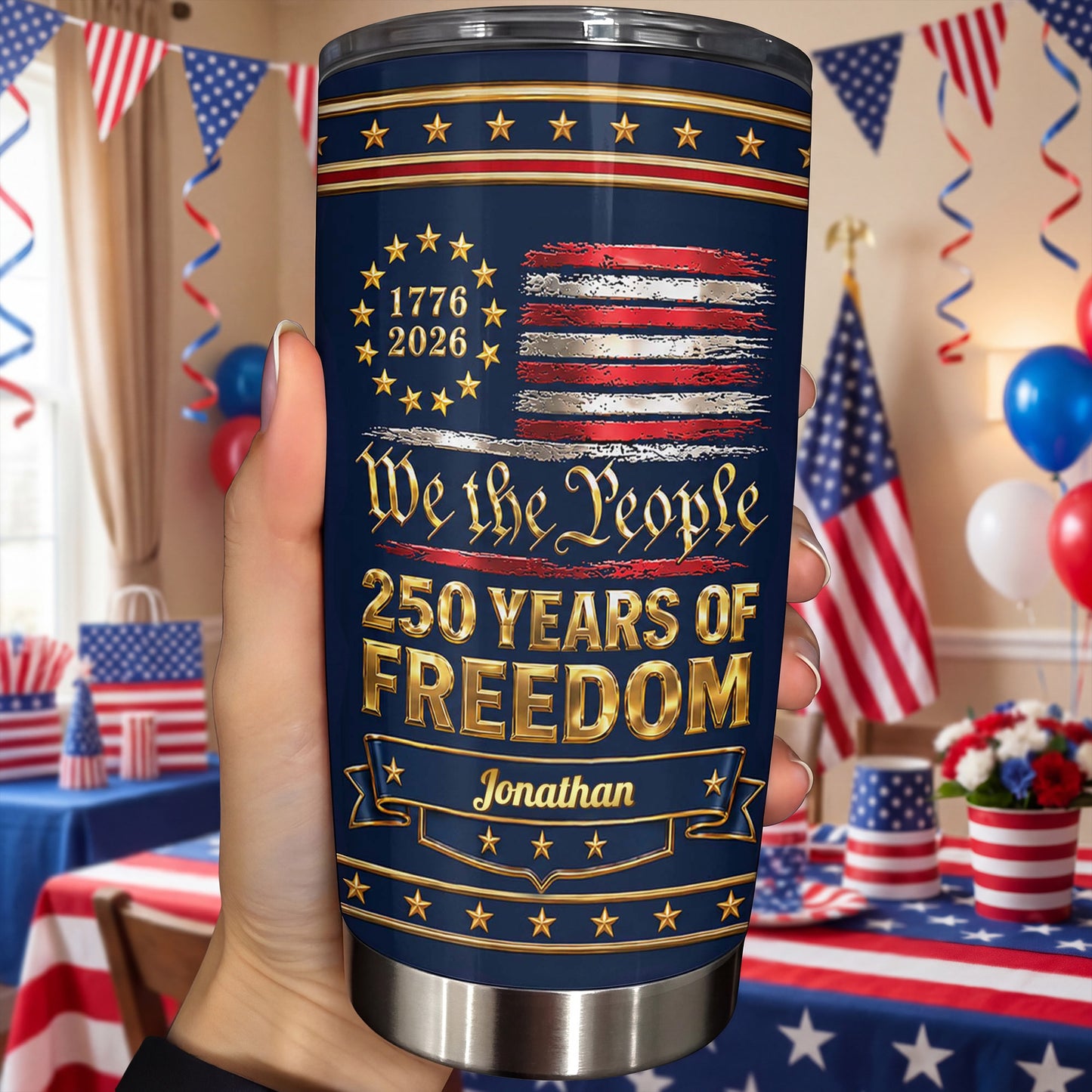 We The People 250 Years Of Freedom American Flag Stars Patriotic Shield - Personalized Custom Stainless Steel Tumbler 20oz 30oz - INDE403_TB