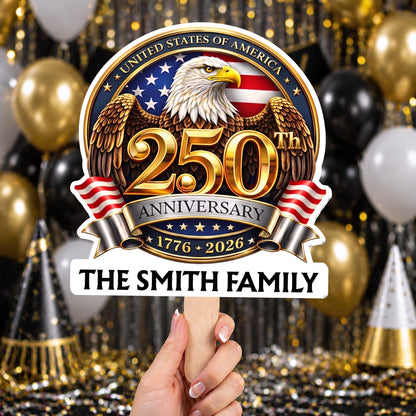 United States Of America Anniversary Our Family Eagle Flag - Personalized Custom Hand Fan - INDE441_HFAN