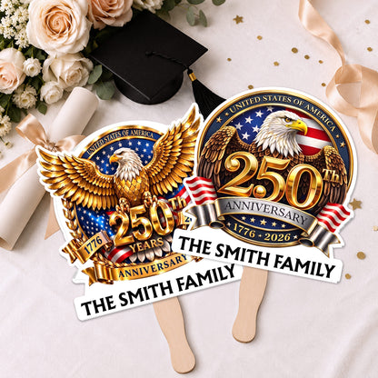 United States Of America Anniversary Our Family Eagle Flag - Personalized Custom Hand Fan - INDE441_HFAN