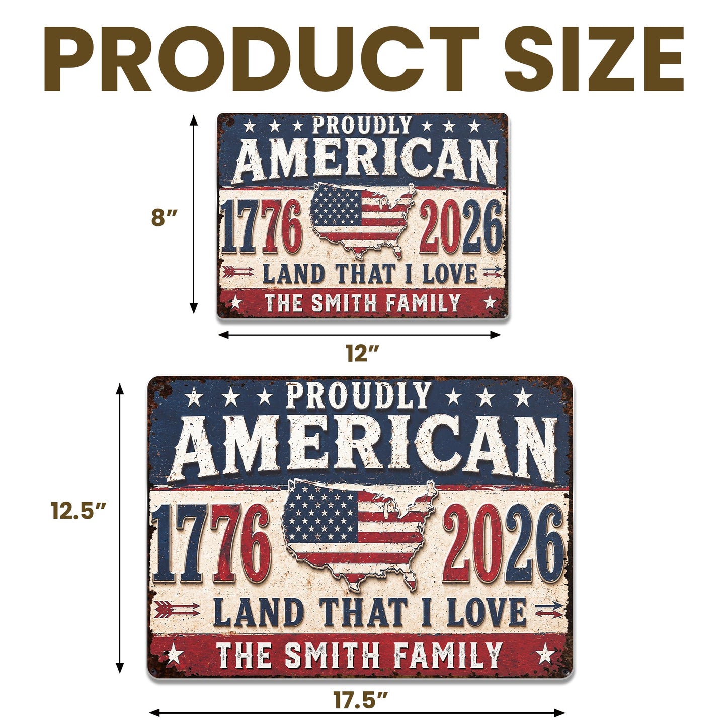 Proudly American Land That I Love With USA Map And Stars - Personalized Metal Sign - INDE470_MSIGN