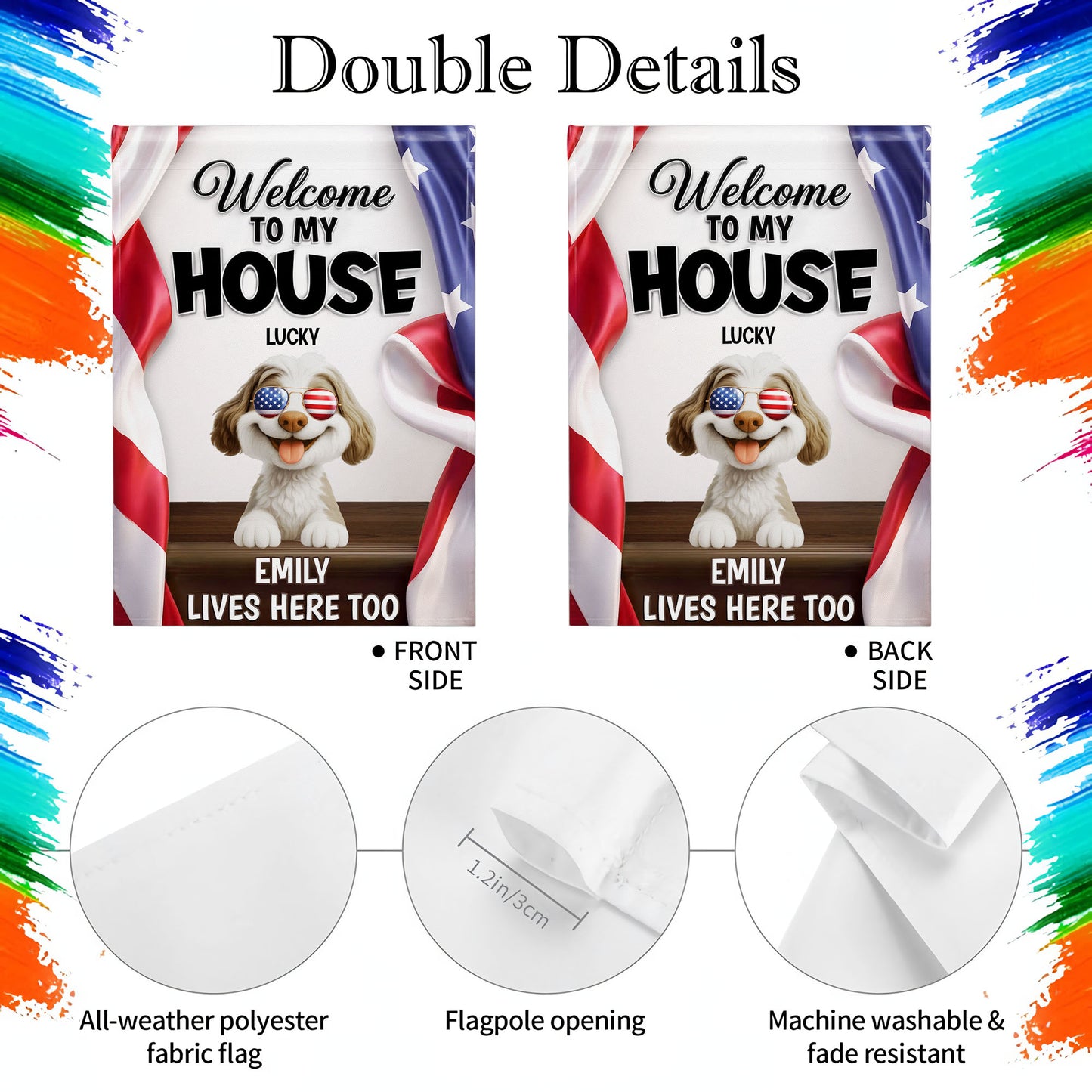 Welcome To My House Dog Lives Here Too Patriotic American Flag - Personalized Flag - INDE492_GAF