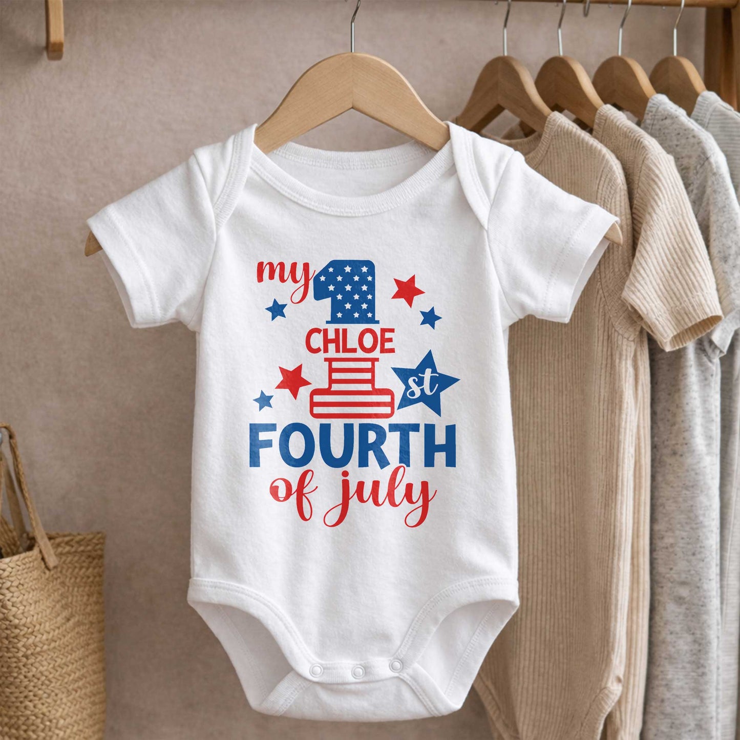 My 1st Fourth Of July Patriotic Stars And Stripes - Personalized Custom Baby Onesie - INDE543_ONES