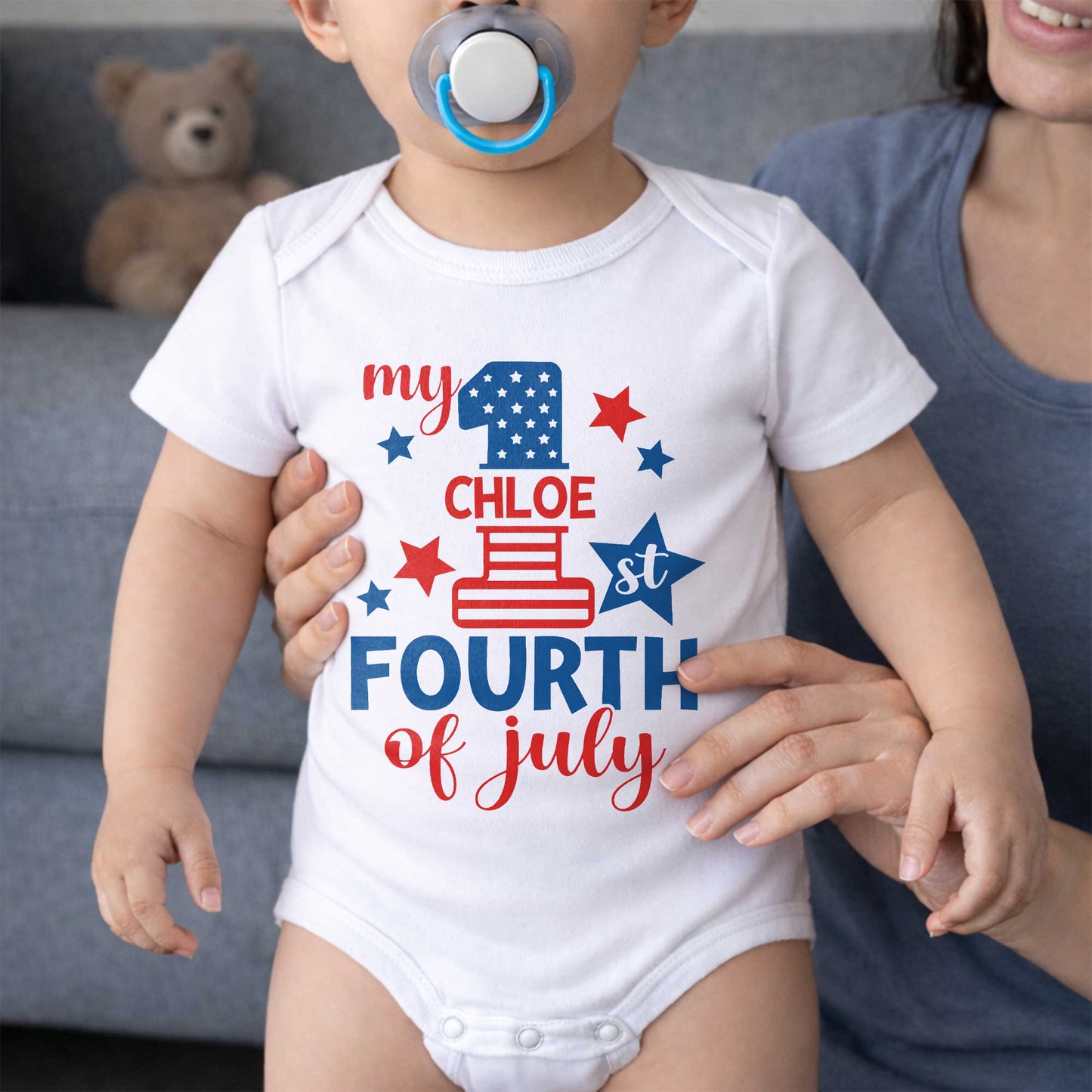 My 1st Fourth Of July Patriotic Stars And Stripes - Personalized Custom Baby Onesie - INDE543_ONES