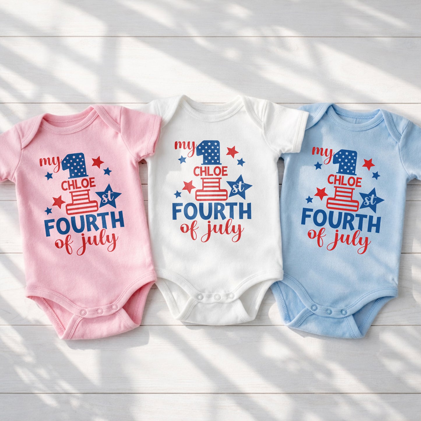 My 1st Fourth Of July Patriotic Stars And Stripes - Personalized Custom Baby Onesie - INDE543_ONES