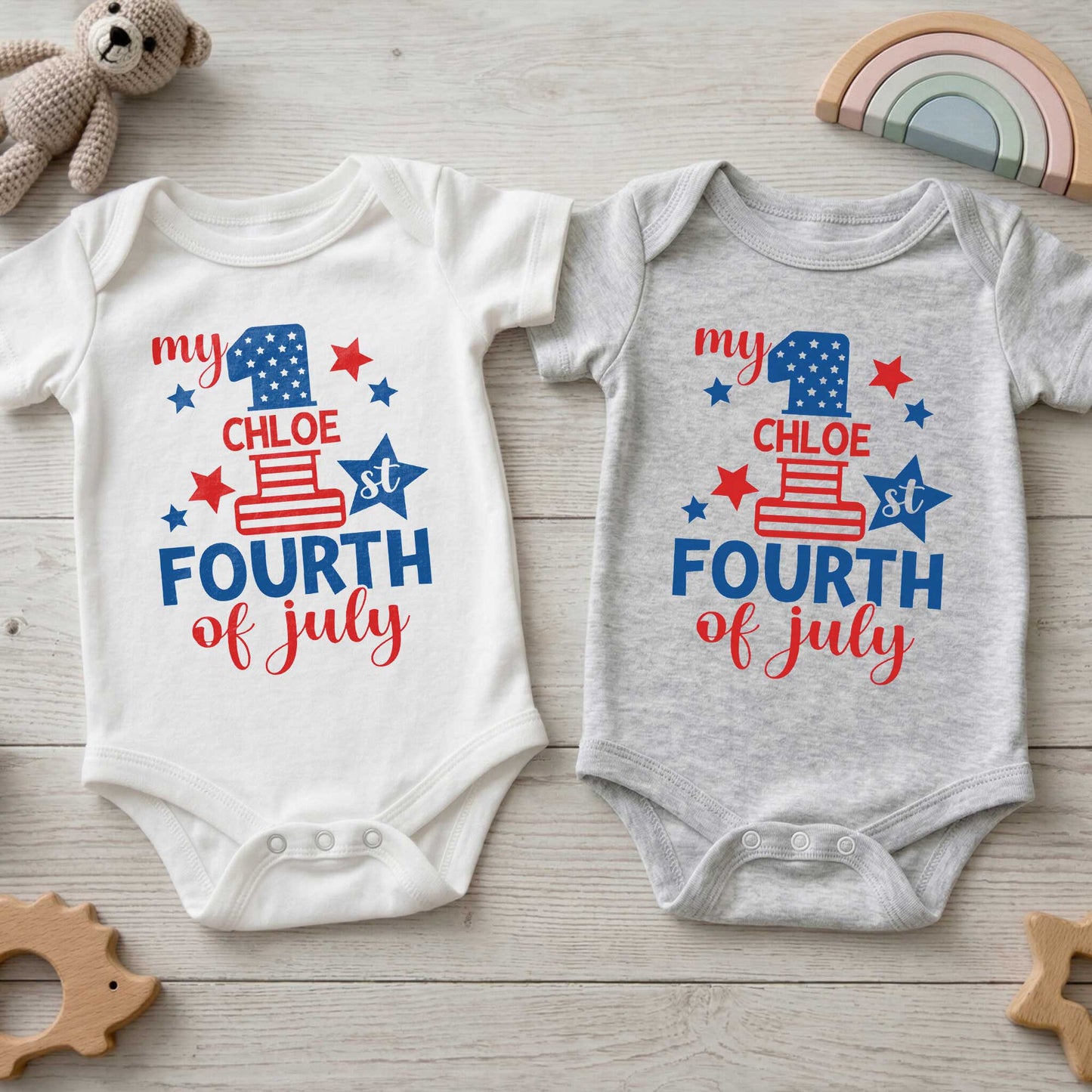 My 1st Fourth Of July Patriotic Stars And Stripes - Personalized Custom Baby Onesie - INDE543_ONES