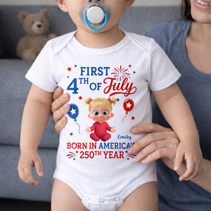 First 4th Of July Born In America 250th Year Baby Girl - Personalized Custom Baby Onesie - INDE579_ONES