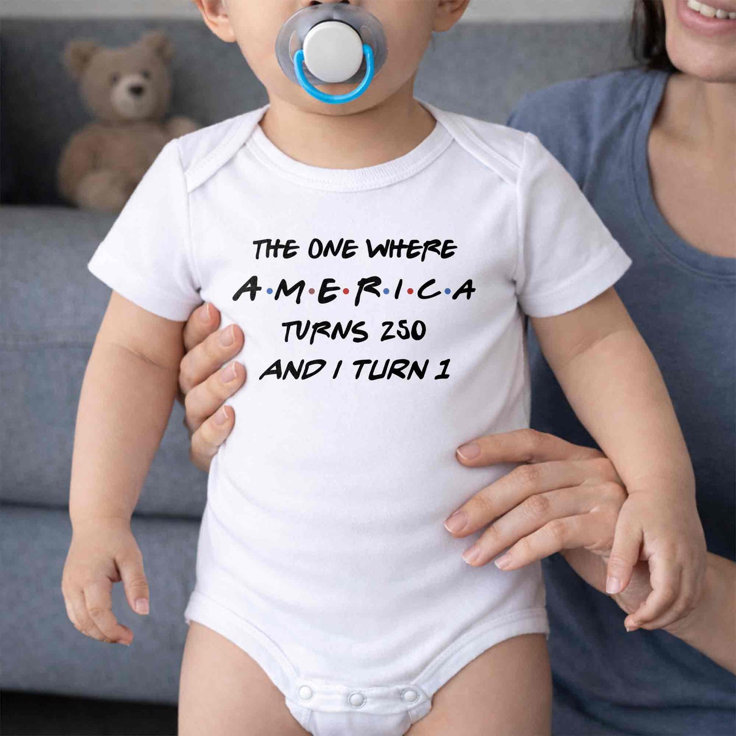 The One Where America Turns And I Turn 1st Birthday Text Design - Personalized Custom Baby Onesie - INDE588_ONES