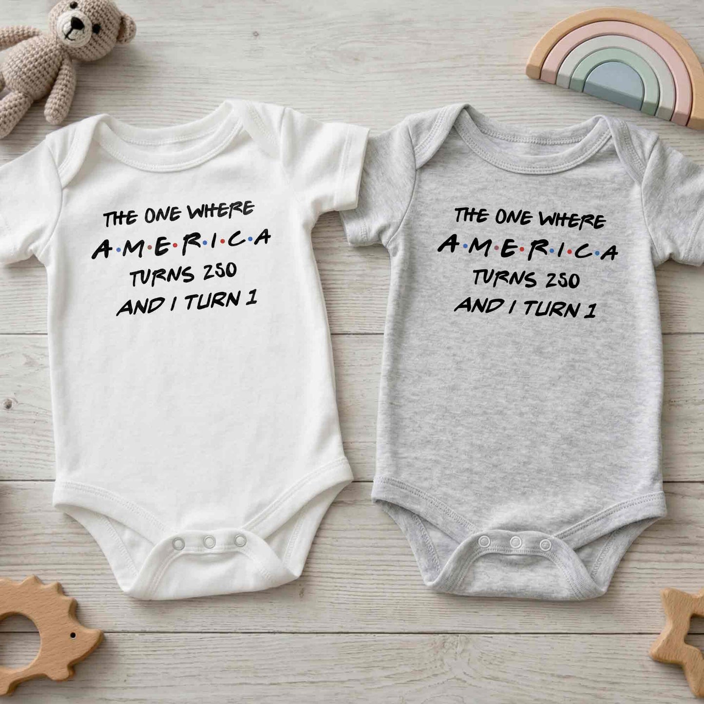 The One Where America Turns And I Turn 1st Birthday Text Design - Personalized Custom Baby Onesie - INDE588_ONES
