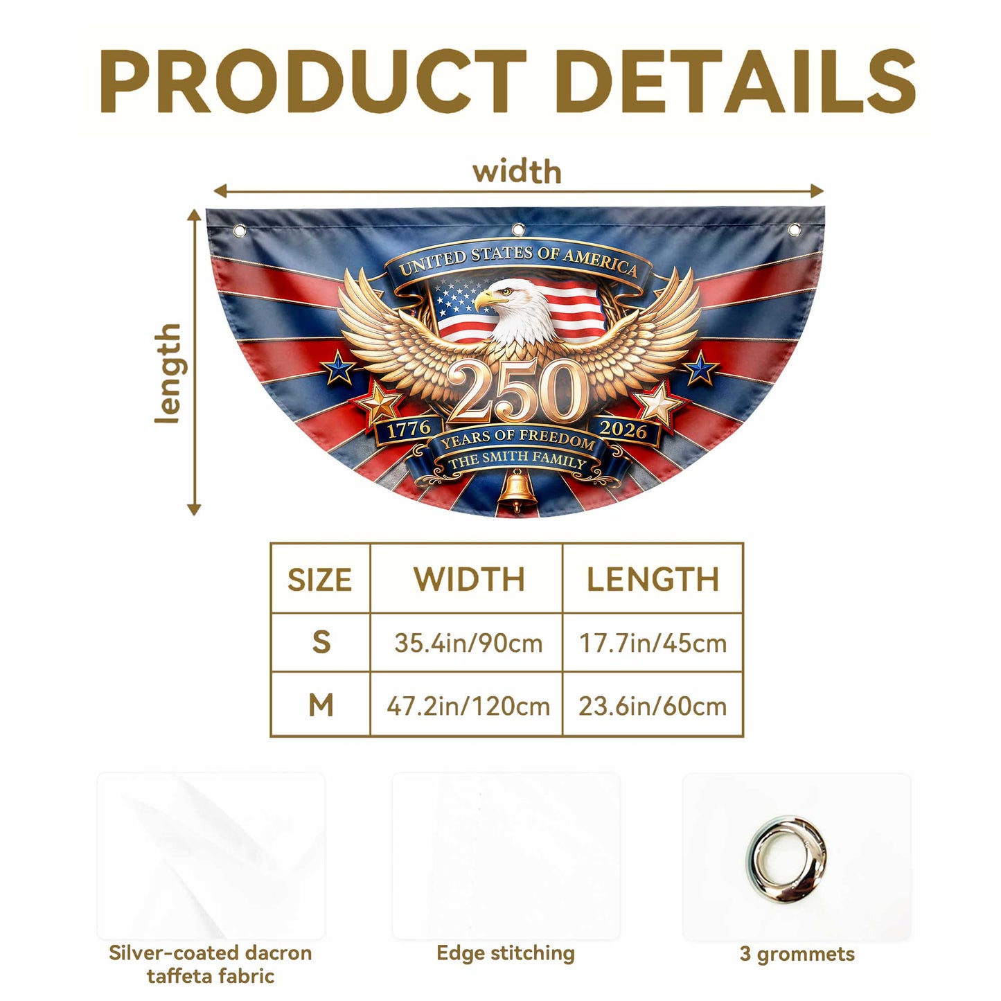 United States Of America Years Of Freedom Our Family Eagle Stars - Personalized Non-Pleated Fan Flag - INDE632_NOPFAF