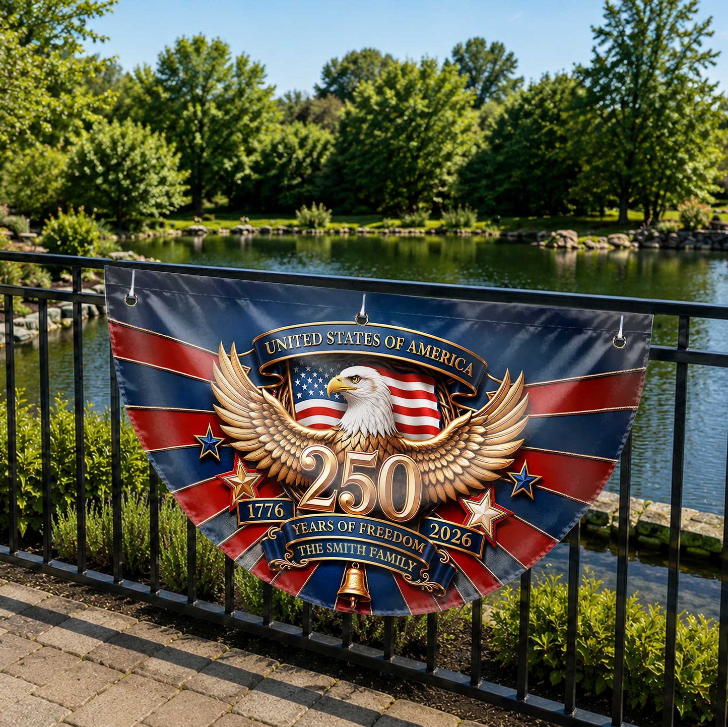 United States Of America Years Of Freedom Our Family Eagle Stars - Personalized Non-Pleated Fan Flag - INDE632_NOPFAF