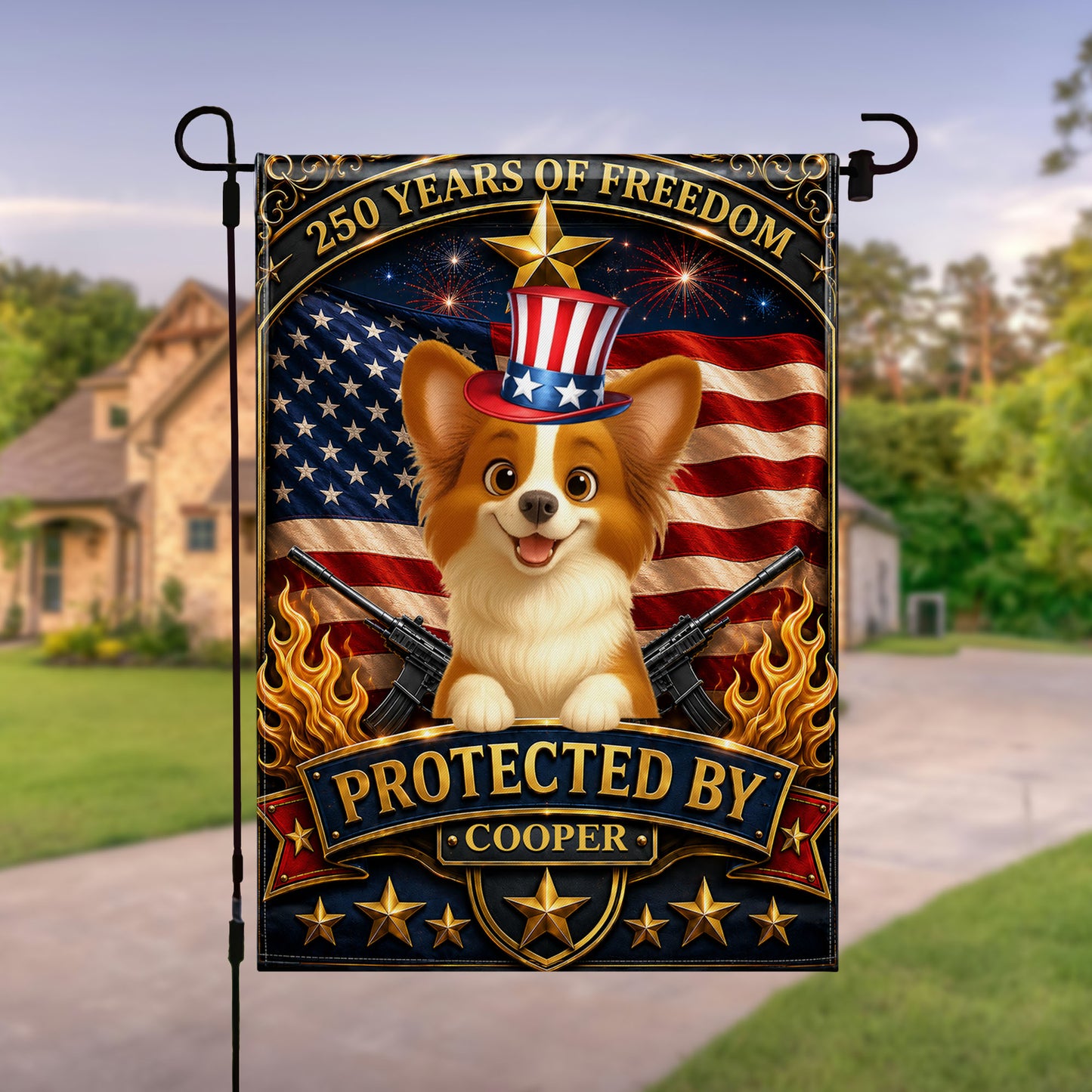 250 Years Of Freedom Protected By Custom Dog And USA Flag - Personalized Flag - INDE647_GAF