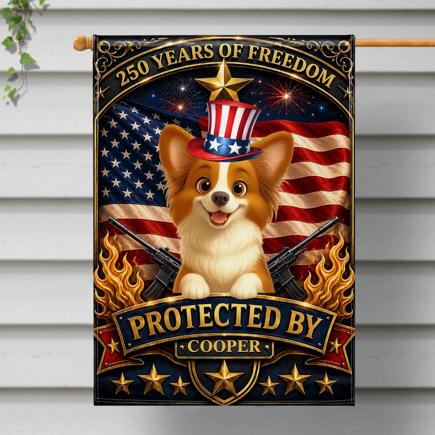 250 Years Of Freedom Protected By Custom Dog And USA Flag - Personalized Flag - INDE647_GAF