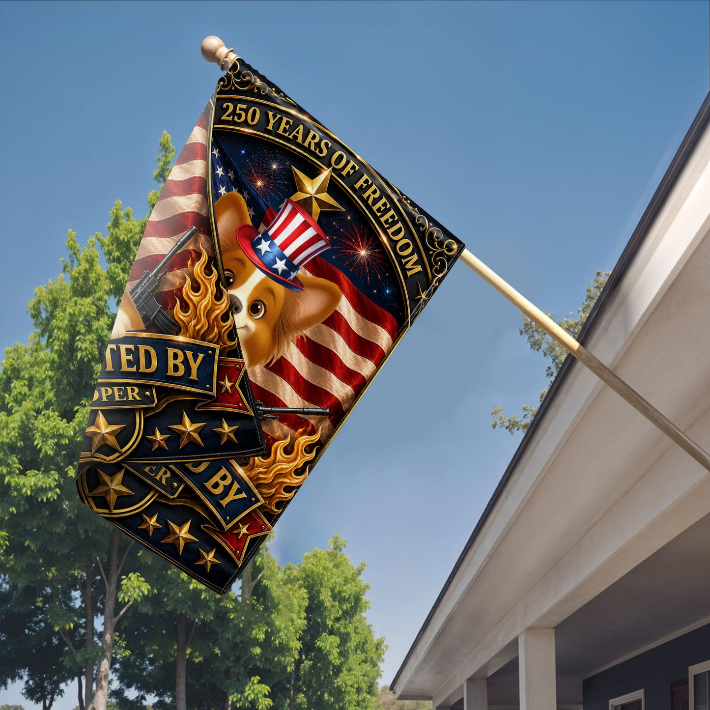 250 Years Of Freedom Protected By Custom Dog And USA Flag - Personalized Flag - INDE647_GAF